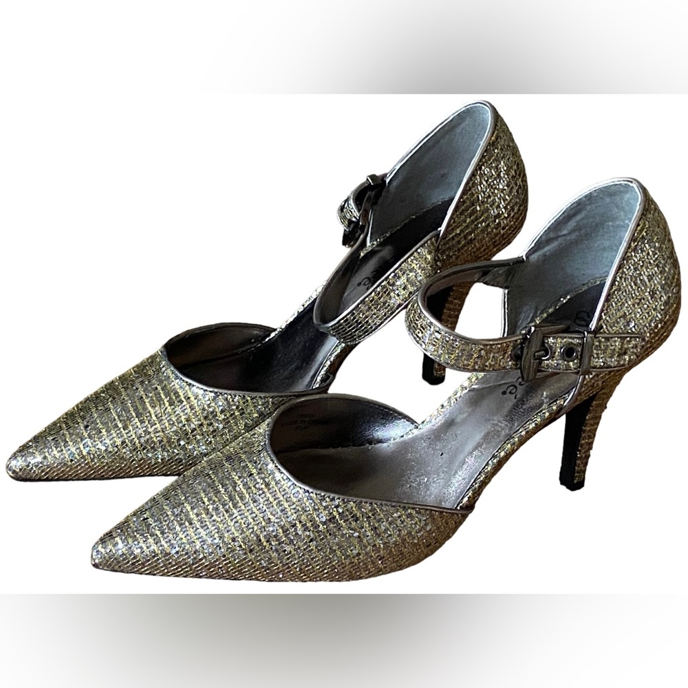 J. Renee Evening Heels Strappy Pointed Toe Metallic Formal Ladies Silver Gold